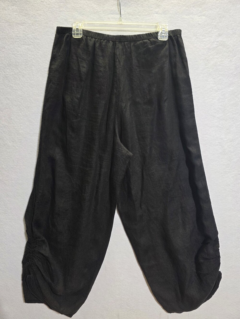 CUT LOOSE BLACK 100% LINEN LANTERN PANTS RUCHED HEM SZ XL - Picture 7 of 9